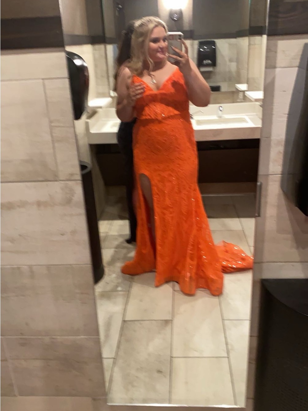 Orange Beaded Evening Gown